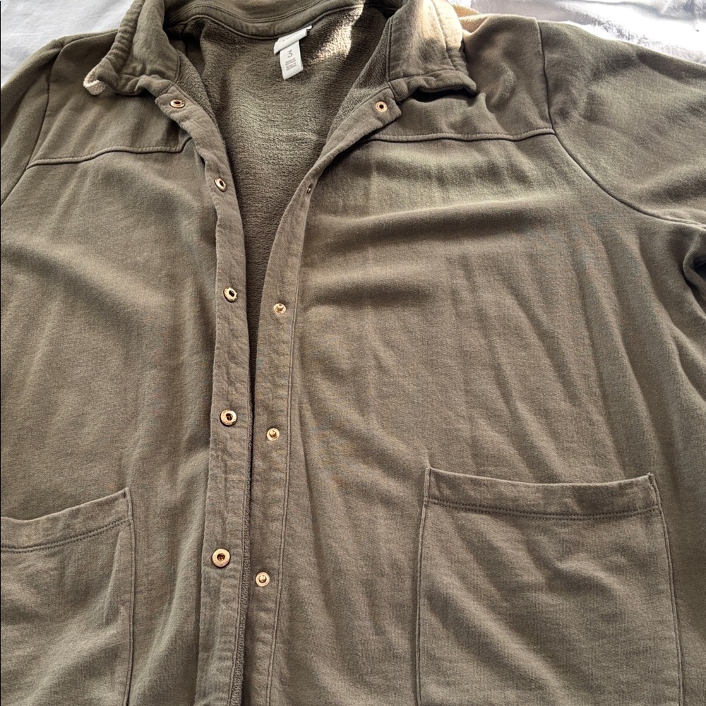 Chico's Olive Green Button-Up Hoodie